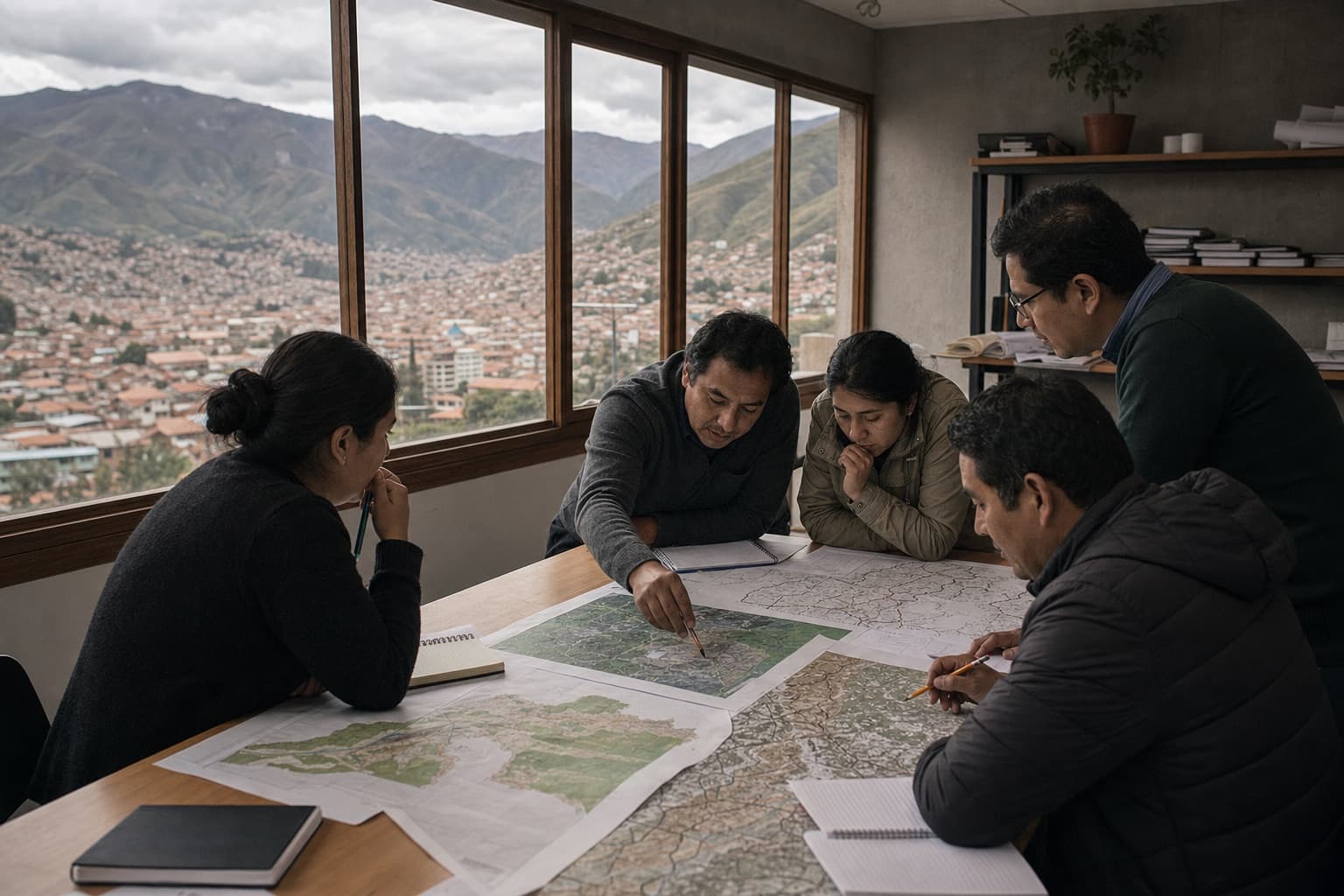 Mesa técnica regional con mapas de infraestructura y territorio